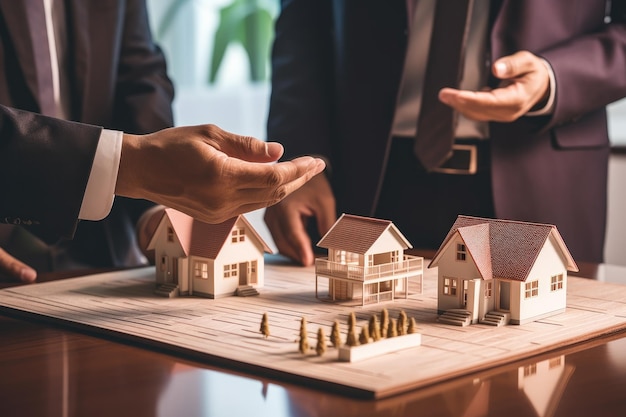 Agent immobilier signant un contrat d'hypothèque pour la maison avec des clients Prêt immobilier et achat de propriété propre