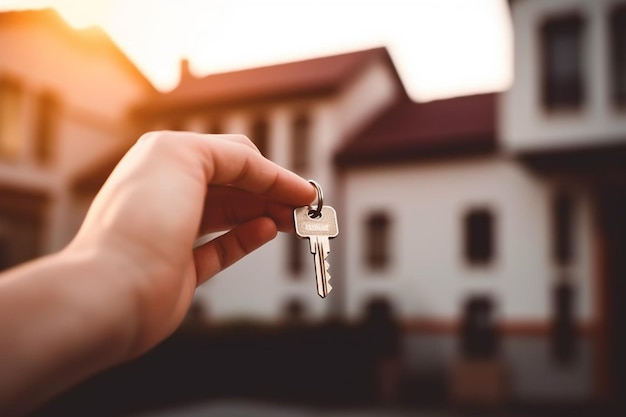 Agent immobilier tenant la clé de la maison en main Concept immobilier
