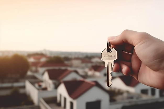 Agent immobilier tenant la clé de la maison en main Concept immobilier