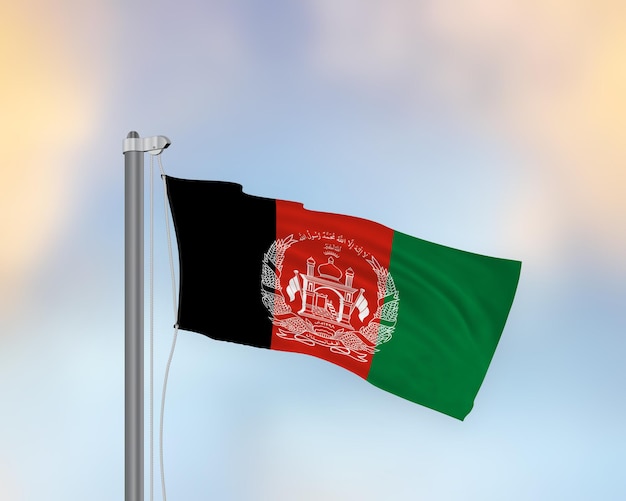 Photo agitant le drapeau de l'afghanistan sur un mât de drapeau