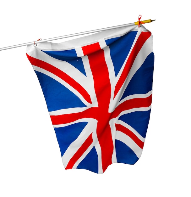 Agitant le drapeau du Royaume-Uni isolé sur fond blanc