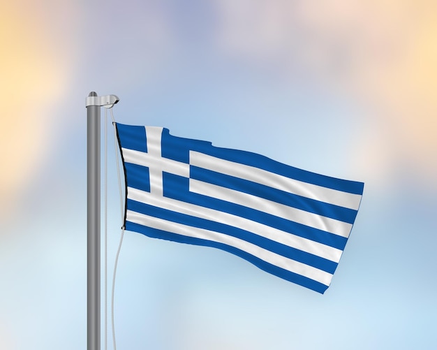 Agitant le drapeau de la Grèce sur un mât