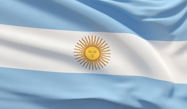 Agitant le drapeau national de l'Argentine. Rendu 3D en gros plan très détaillé.