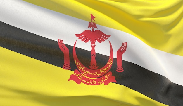 Agitant le drapeau national du Brunei A agité le rendu 3D agrandi très détaillé