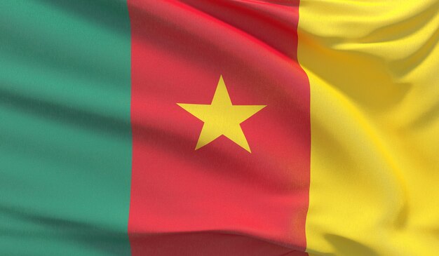 Agitant le drapeau national du Cameroun. Rendu 3D en gros plan très détaillé.