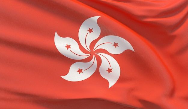 Agitant le drapeau national de Hong Kong. Rendu 3D en gros plan très détaillé.