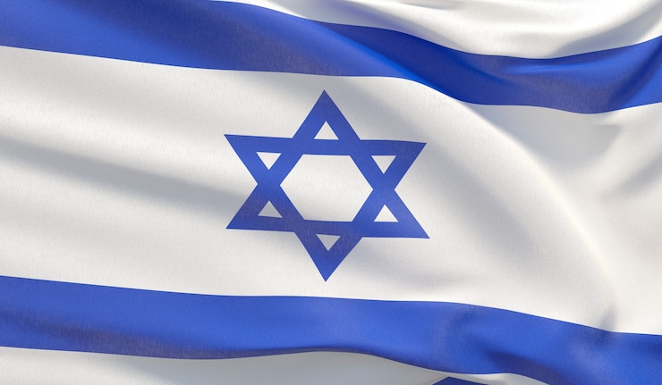 Photo agitant le drapeau national d'israël. rendu 3d en gros plan très détaillé.