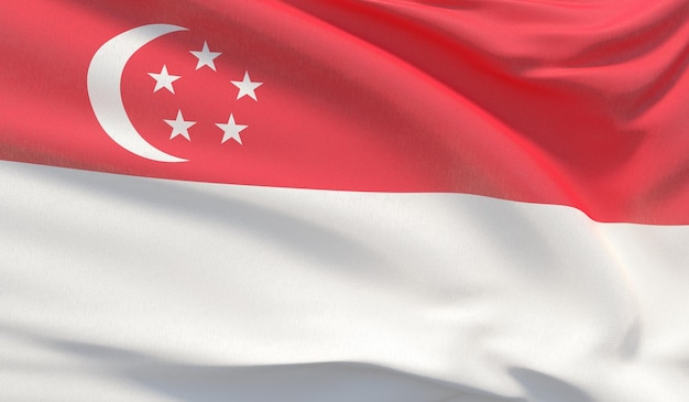 Agitant le drapeau national de singapour agité gros plan très détaillé d rendre