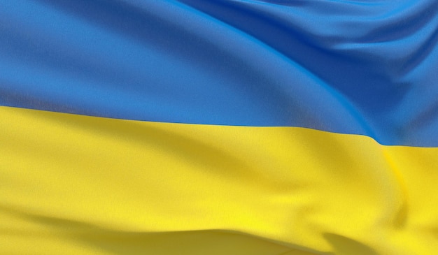 Agitant le drapeau national de l'ukraine a agité un rendu d agrandi très détaillé