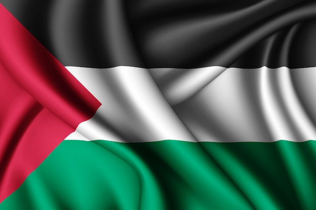 Agitant le drapeau de la Palestine en soie