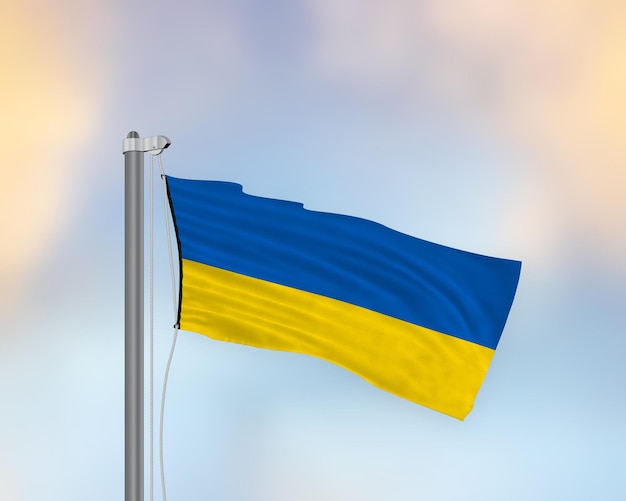 Agitant le drapeau de l'Ukraine sur un mât de drapeau