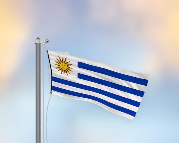 Agitant le drapeau de l'Uruguay sur un mât de drapeau