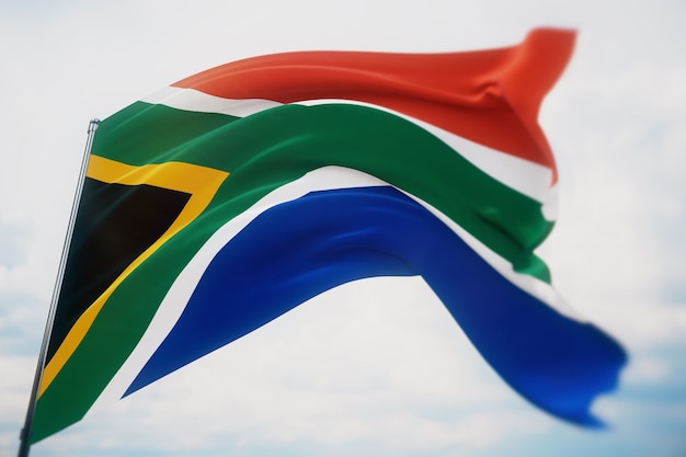 Photo agitant des drapeaux du monde - drapeau de l'afrique du sud. tourné avec une faible profondeur de champ, mise au point sélective. illustration 3d.