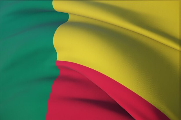 Agitant des drapeaux du monde - drapeau du Bénin. Vue rapprochée, illustration 3D.