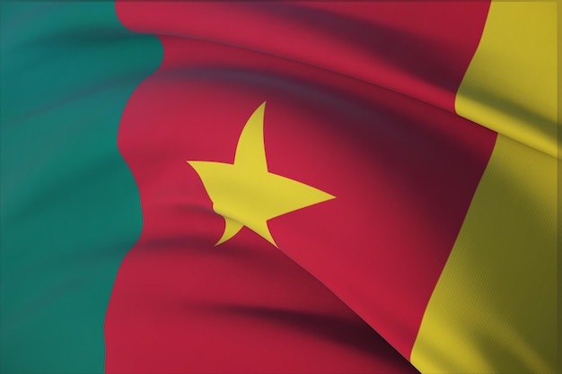 Agitant des drapeaux du monde - drapeau du Cameroun. Vue rapprochée, illustration 3D.