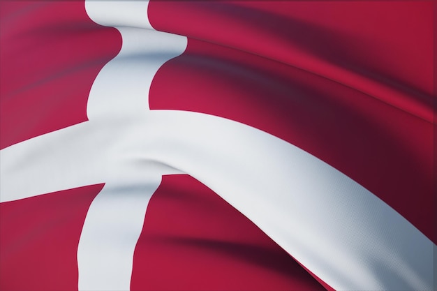 Agitant des drapeaux du monde - drapeau du Danemark. Vue rapprochée, illustration 3D.