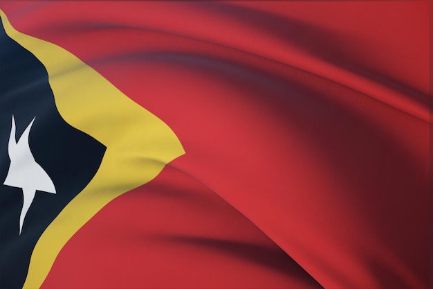 Agitant des drapeaux du monde - drapeau du Timor oriental. Vue rapprochée, illustration 3D.