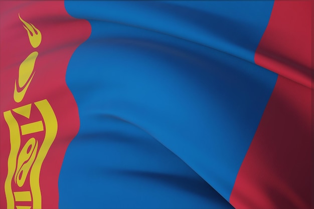 Agitant des drapeaux du monde - drapeau de la Mongolie. Vue rapprochée, illustration 3D.