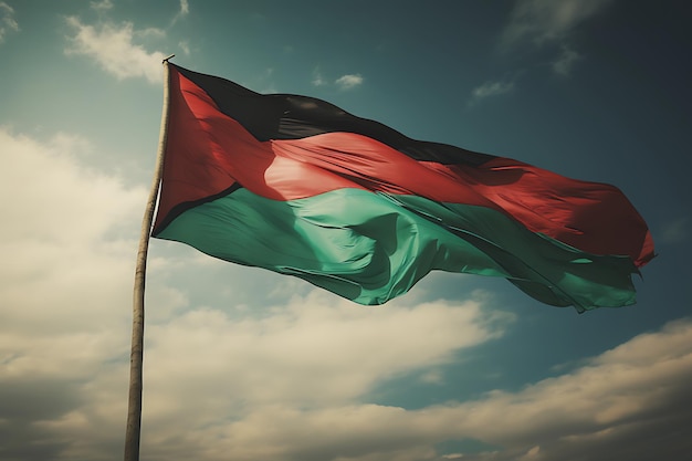 Agitant fièrement le drapeau palestinien dans la brise drapeau palestinien