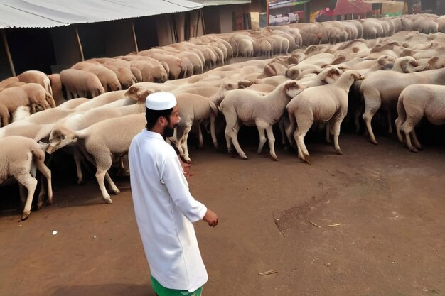 L'agneau de chèvre dans les marchés d'animaux pour préparer les sacrifices à l'Aïd al-Adha