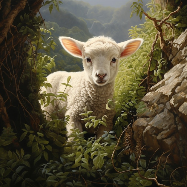 Photo l'agneau de retour parmi les buissons