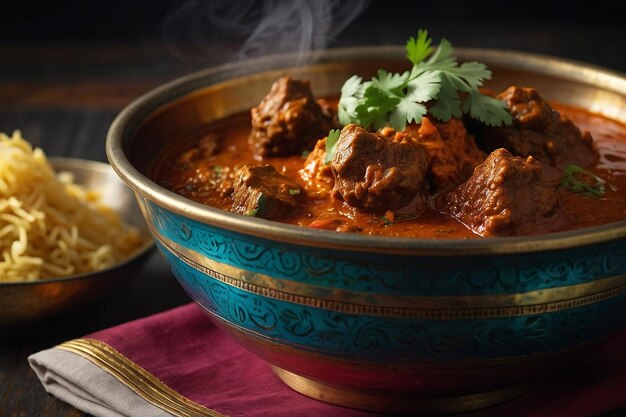 Photo l'agneau à vapeur rogan josh bowl