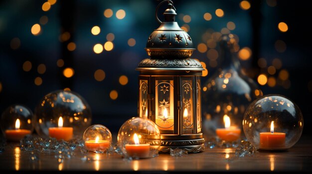 Agneaux étoile et croissant EidalAdha Kaaba et lampes à huile