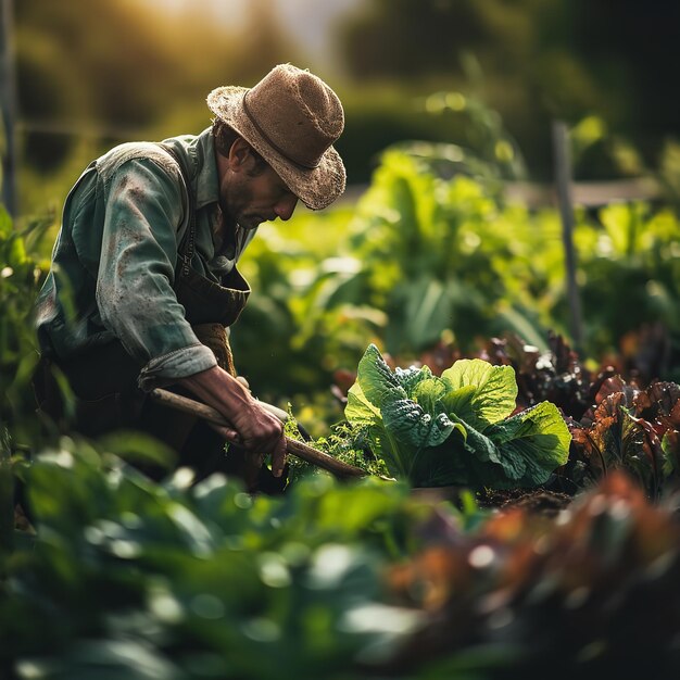 Agriculteur anonyme récoltant des légumes frais Ai génératif