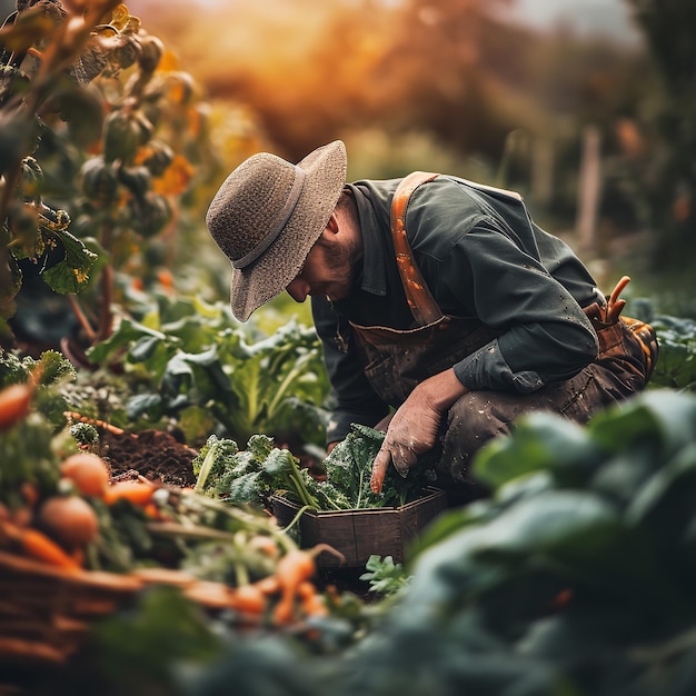 Agriculteur anonyme récoltant des légumes frais Ai génératif