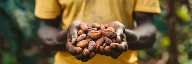 L'agriculteur conserve des fèves de cacao fraîches pour la production de chocolat biologique