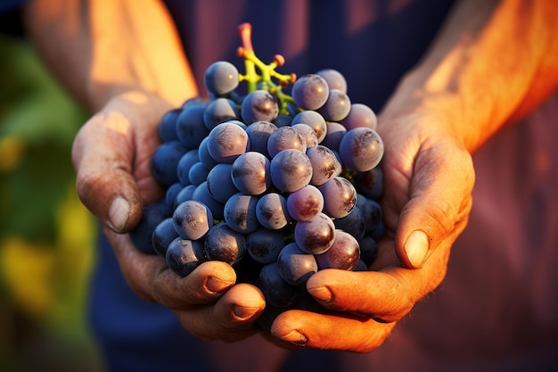 L'agriculteur cueille des raisins dans la vigne