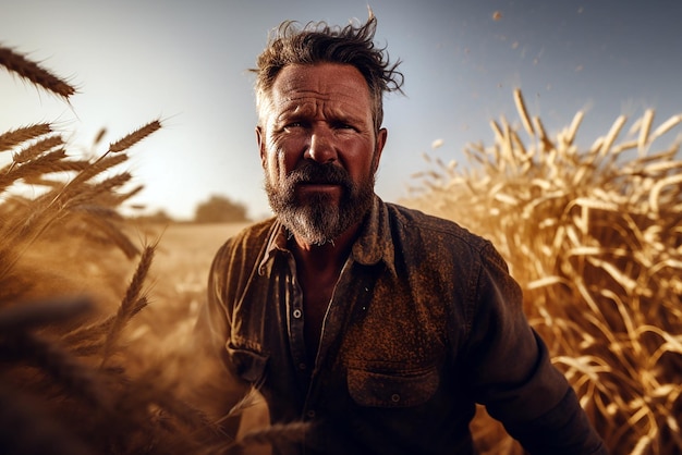 Un agriculteur dans un champ où pousse le blé