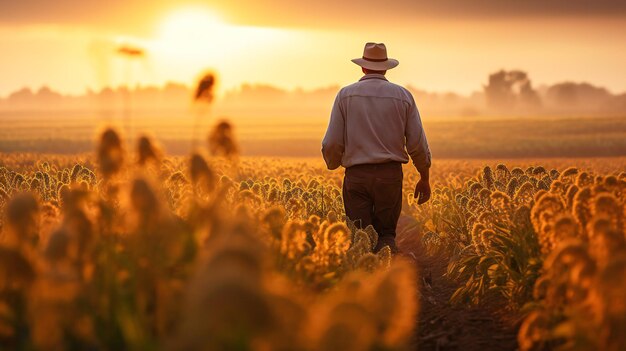 L'agriculteur dans les champs Un nouveau jour pour l'agriculture Une récolte abondante au lever du soleil