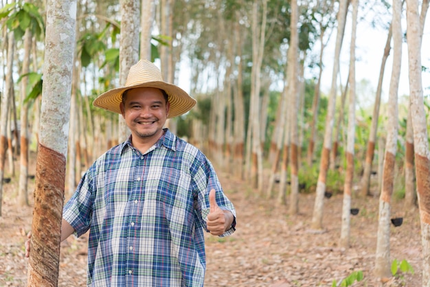 Agriculteur dans une plantation d'hévéa