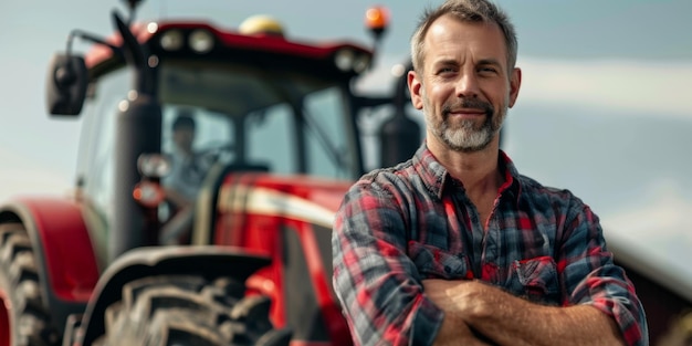 Photo agriculteur devant un tracteur ia générative