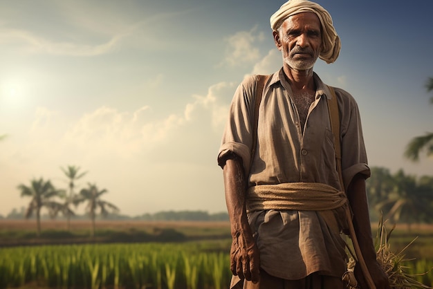 Un agriculteur indien dans un champ agricole