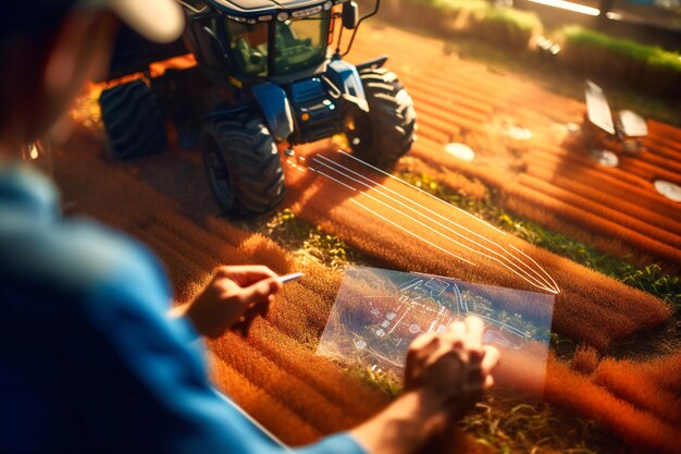 Un agriculteur méconnaissable utilise une tablette de pointe pour rationaliser les opérations agricoles et la prise de décision