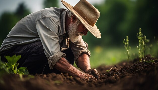 un agriculteur plantant dans les champs