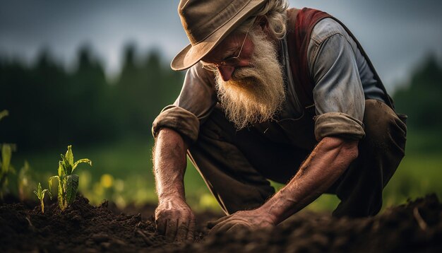 un agriculteur plantant dans les champs