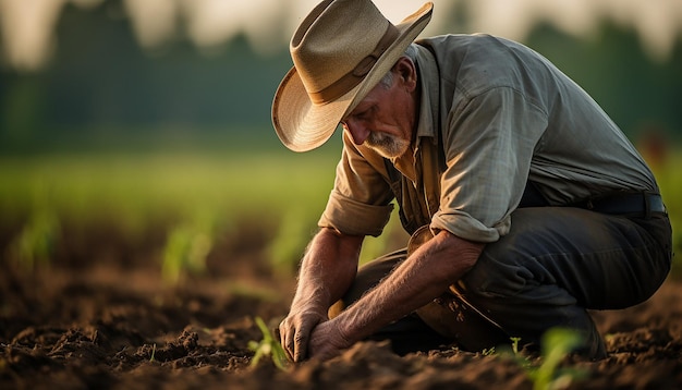 un agriculteur plantant dans les champs