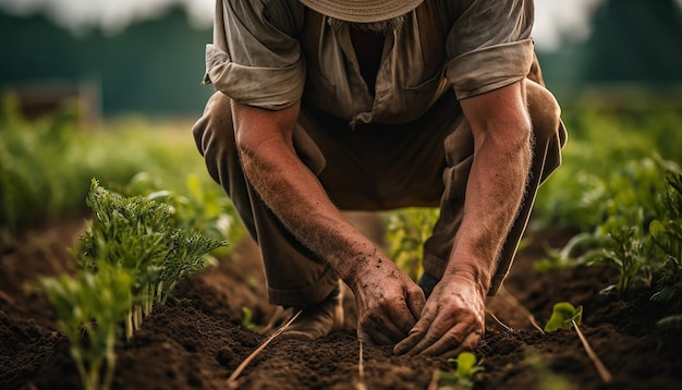 un agriculteur plantant dans les champs