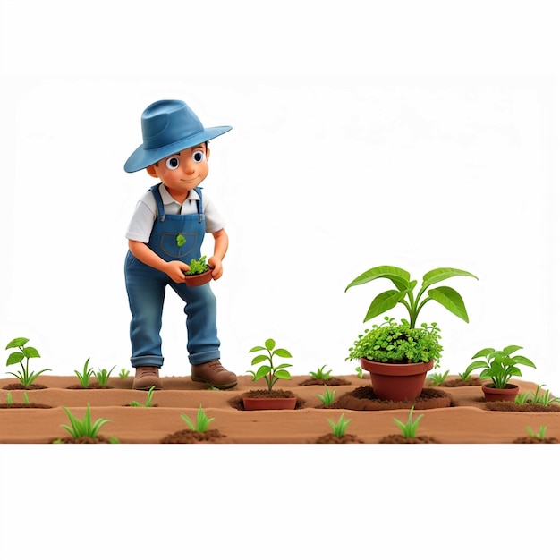 Photo agriculteur plantant de petites plantes sur le sol isolé