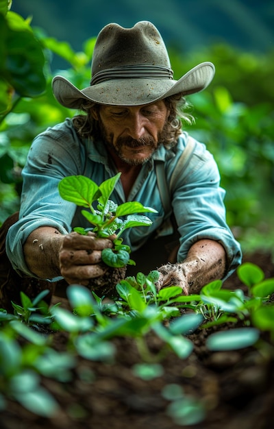 Un agriculteur plante un café.