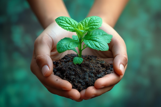 Un agriculteur plante un petit arbre, une pousse de printemps qui pousse à partir du sol. Conversation sur l'environnement Journée mondiale du sol