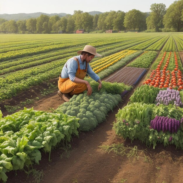 Agriculteur avec potager