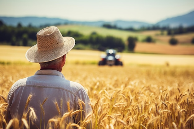 Agriculteur qualifié conduisant un tracteur dans de vastes champs agricoles et pratiques agricoles durables