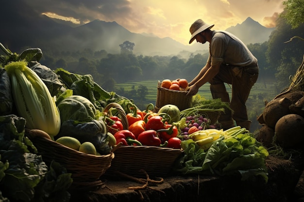 agriculteur récoltant des légumes frais