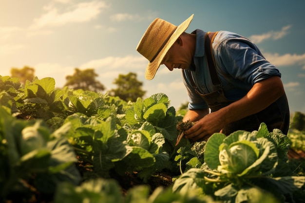 agriculteur récoltant des légumes frais