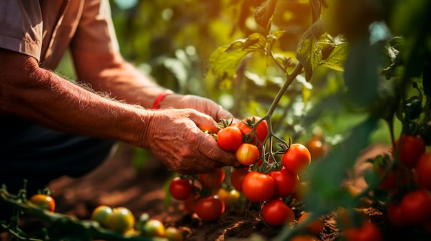 L'agriculteur récolte des tomates à la main Alimentation IA générative