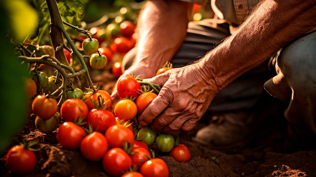 L'agriculteur récolte des tomates à la main Alimentation IA générative